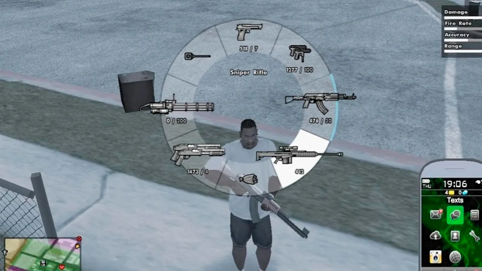 Интерфейс GTA V HUD с колесом оружия в GTA San Andreas
