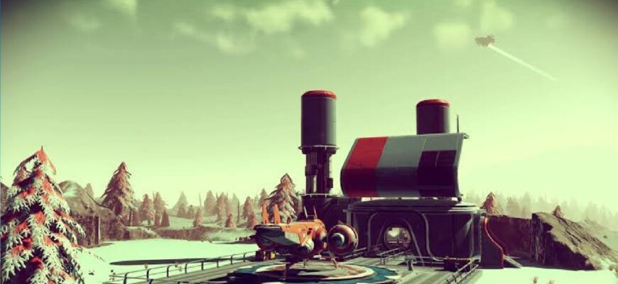 Пейзаж и база на планете в No Man’s Sky