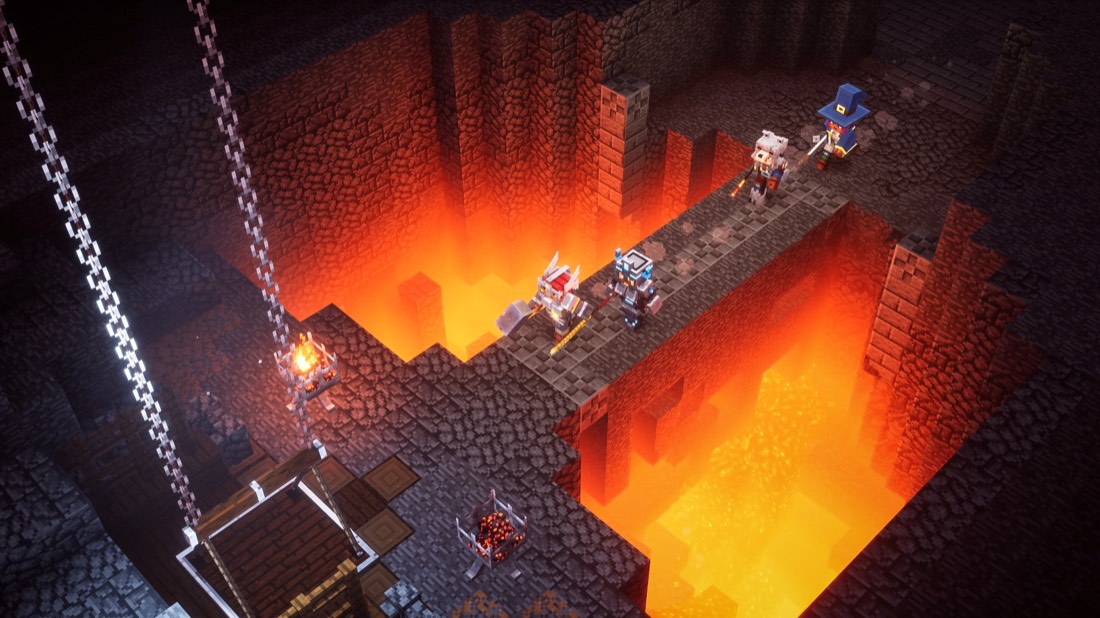 Группа героев исследует подземелье в Minecraft Dungeons