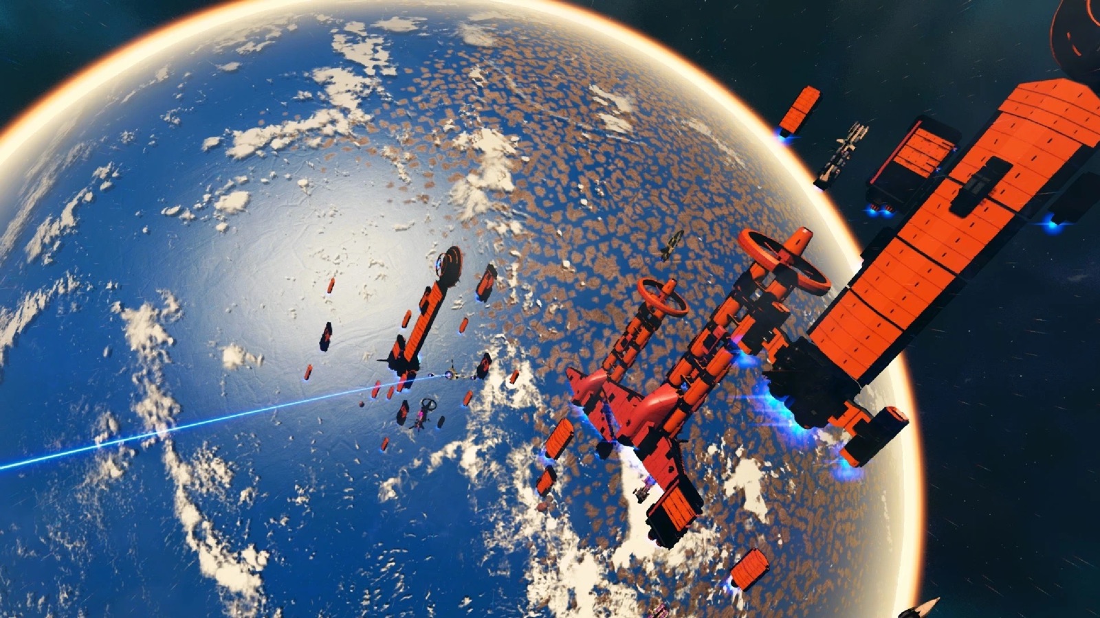 Планета и облака из космоса в No Man’s Sky