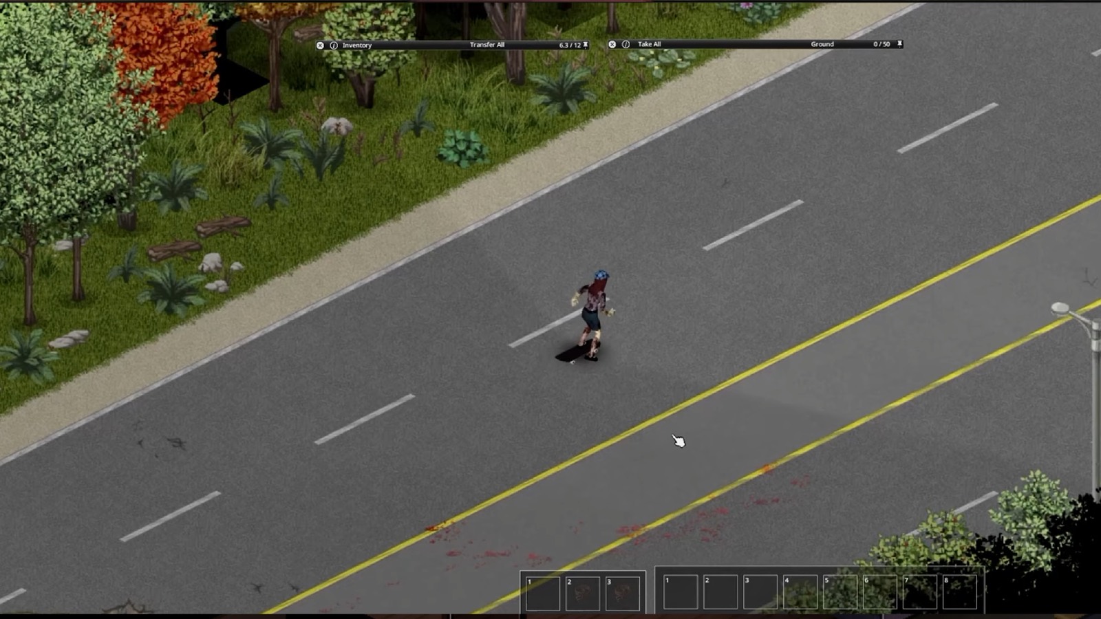 Персонаж на скейтборде в моде Skateboard для Project Zomboid