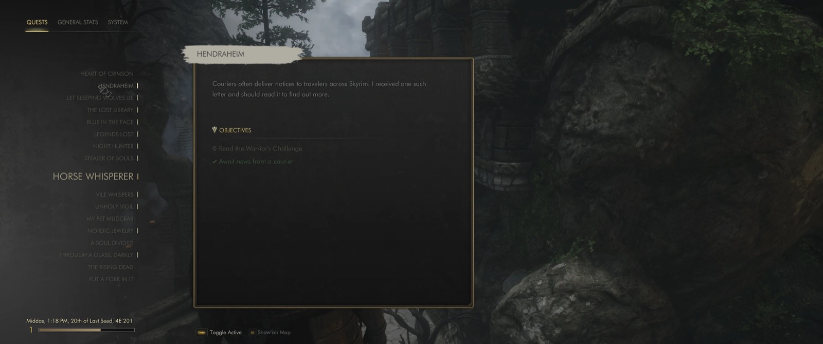 Меню заданий Skyrim с интерфейсом Edge UI