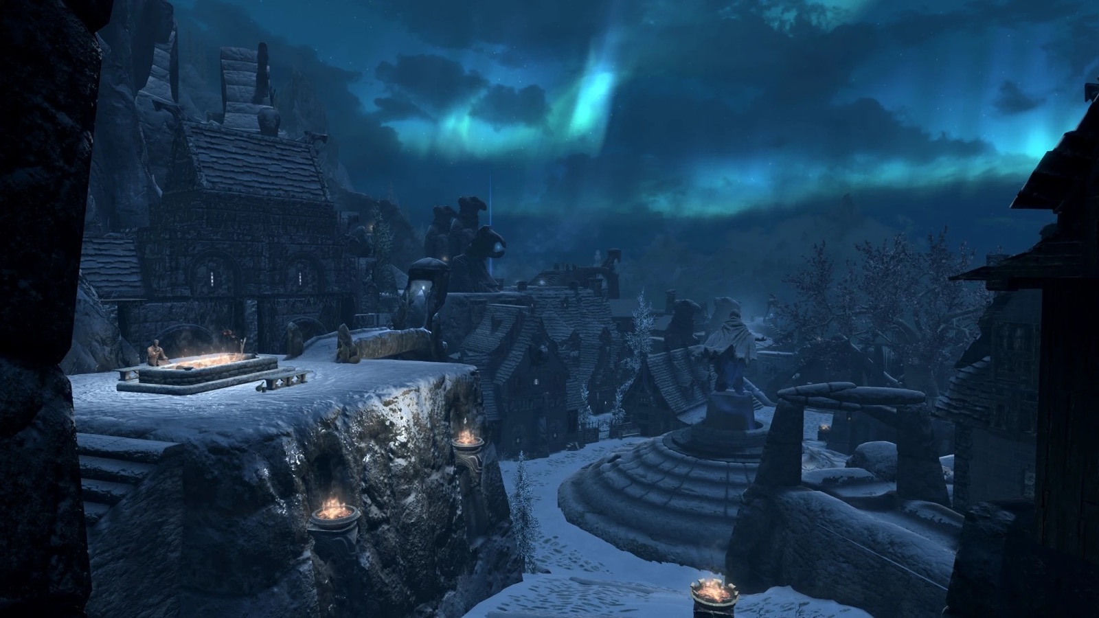 Ночной вид города магов Bromjunaar в Skyrim