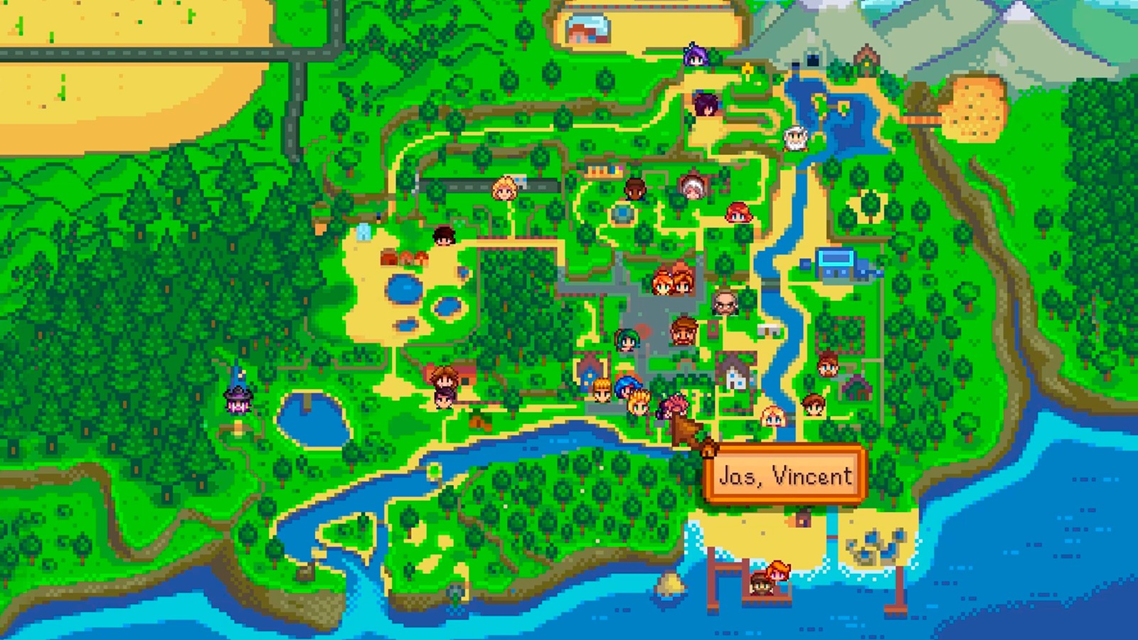 Карта жителей в моде NPC Map Locations для Stardew Valley