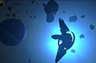 Космический корабль среди астероидов в Starfield