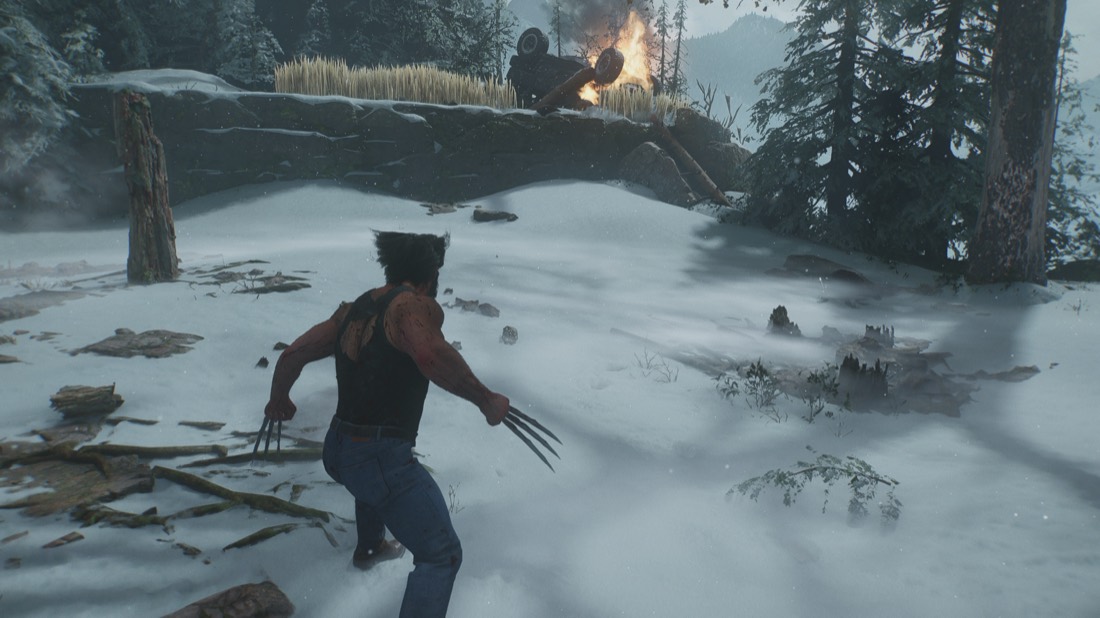 Повреждённая одежда Логана в заснеженной локации Marvel’s Wolverine