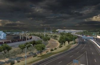 Шоссе под грозовыми облаками с модом Realistic Brutal Graphics and Weather для ATS