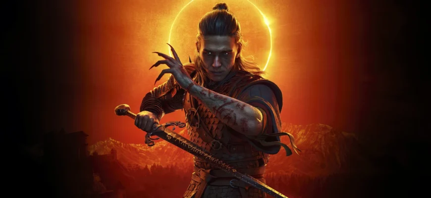 Коэн с мечом на фоне солнечного затмения в The Blood of Dawnwalker