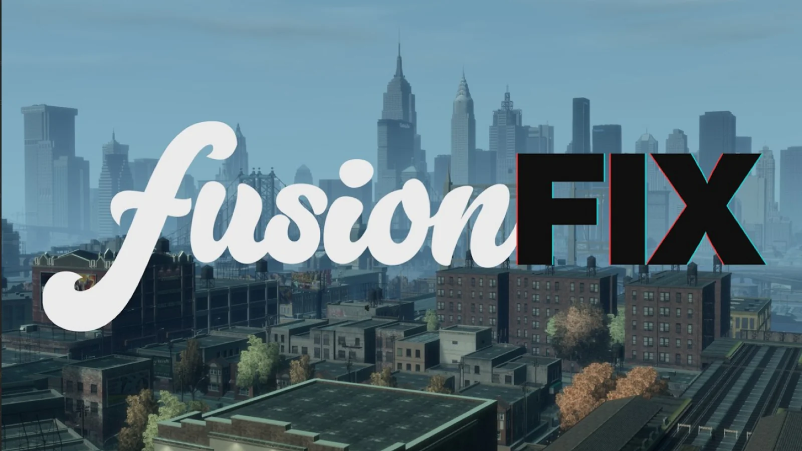 Заставка FusionFix с панорамой Либерти-Сити в GTA IV