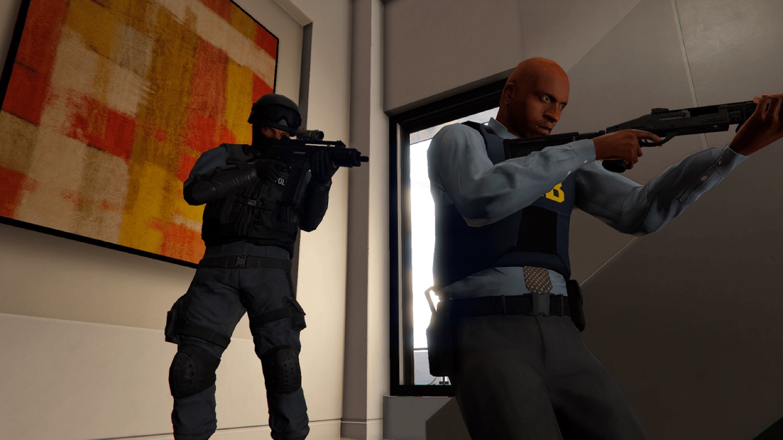 Вооружённые сотрудники FIB и спецназа в помещении — Dispatch Reworked