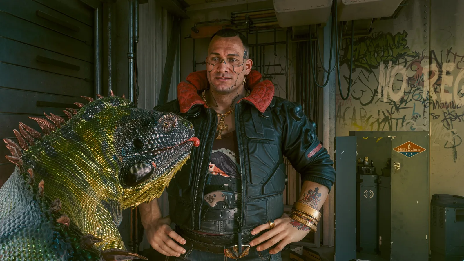 Мужчина с игуаной в Cyberpunk 2077