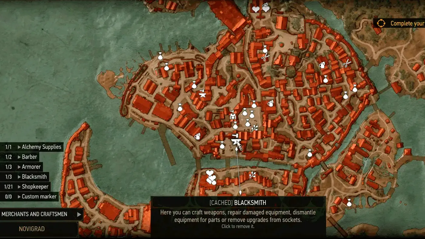 Карта Новиграда с отметками мода All Quest Objectives On Map